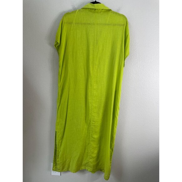 Tahari Womens XL Lime Green Linen Rayon Midi Dress Short Sleeve Pockets Casual - Picture 10 of 10